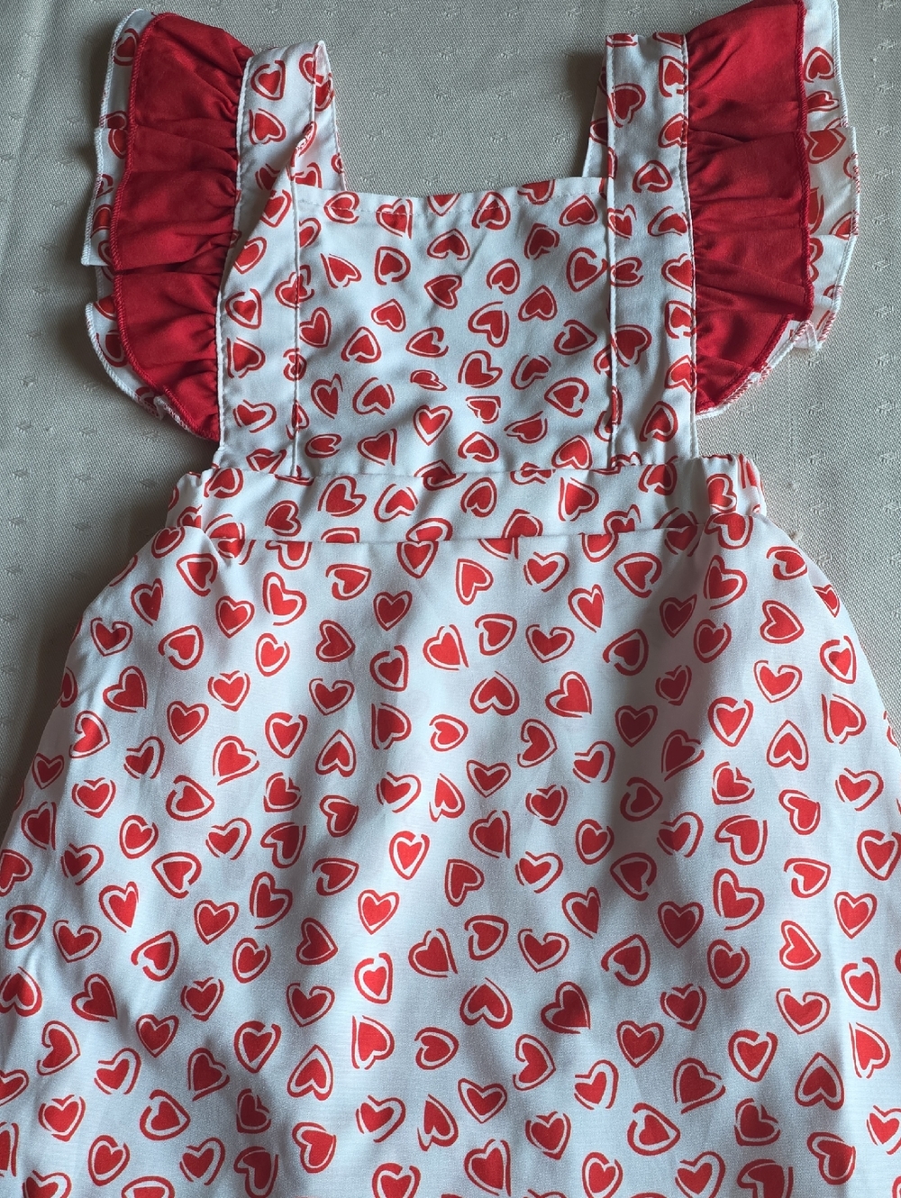 SHEIN White Dress with Red Heart Print and Red Ruffle Straps